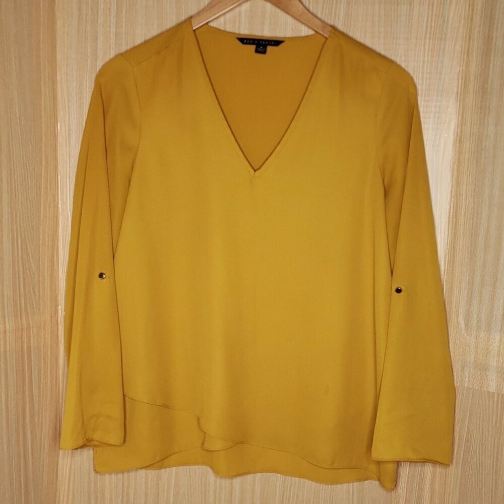 Zac & Rachel Womens Gold Long Sleeve Blouse Medium